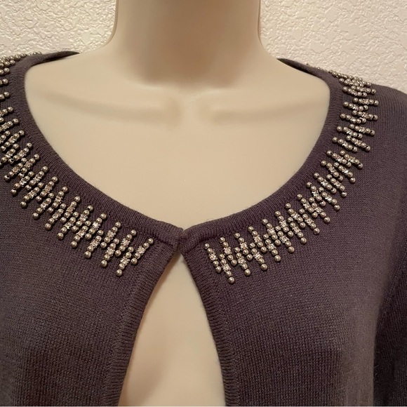 Preston & York Women’s Embellished Neckline Gray Cardigan Sweater Size Large - Picture 2 of 9
